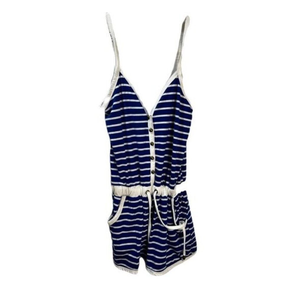 Striped V-Neck Button-Front Romper Small NWOT